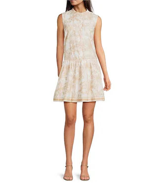 Toile Printed Sleeveless Drop Waist Mini Dress | Dillard's