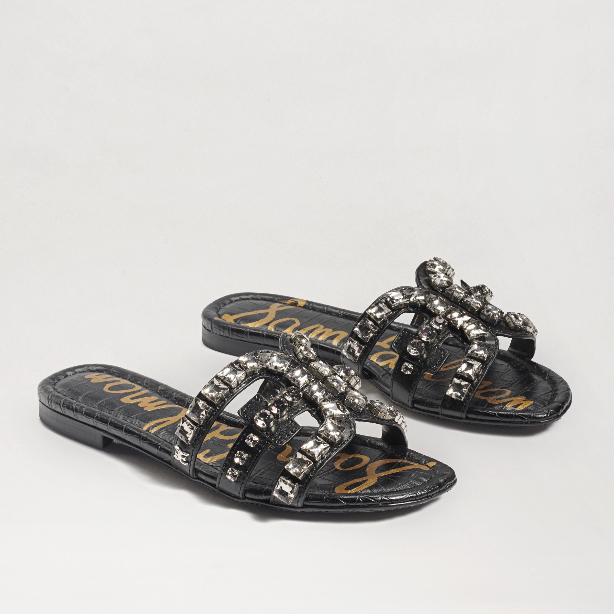 Sam Edelman Bay Embellished Slide Sandal Black Leather | Sam Edelman