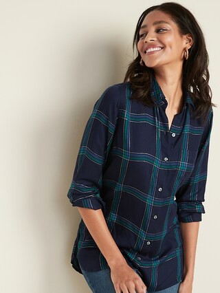 Plaid Drapey Flannel Tunic Shirt for Women | Old Navy (US)