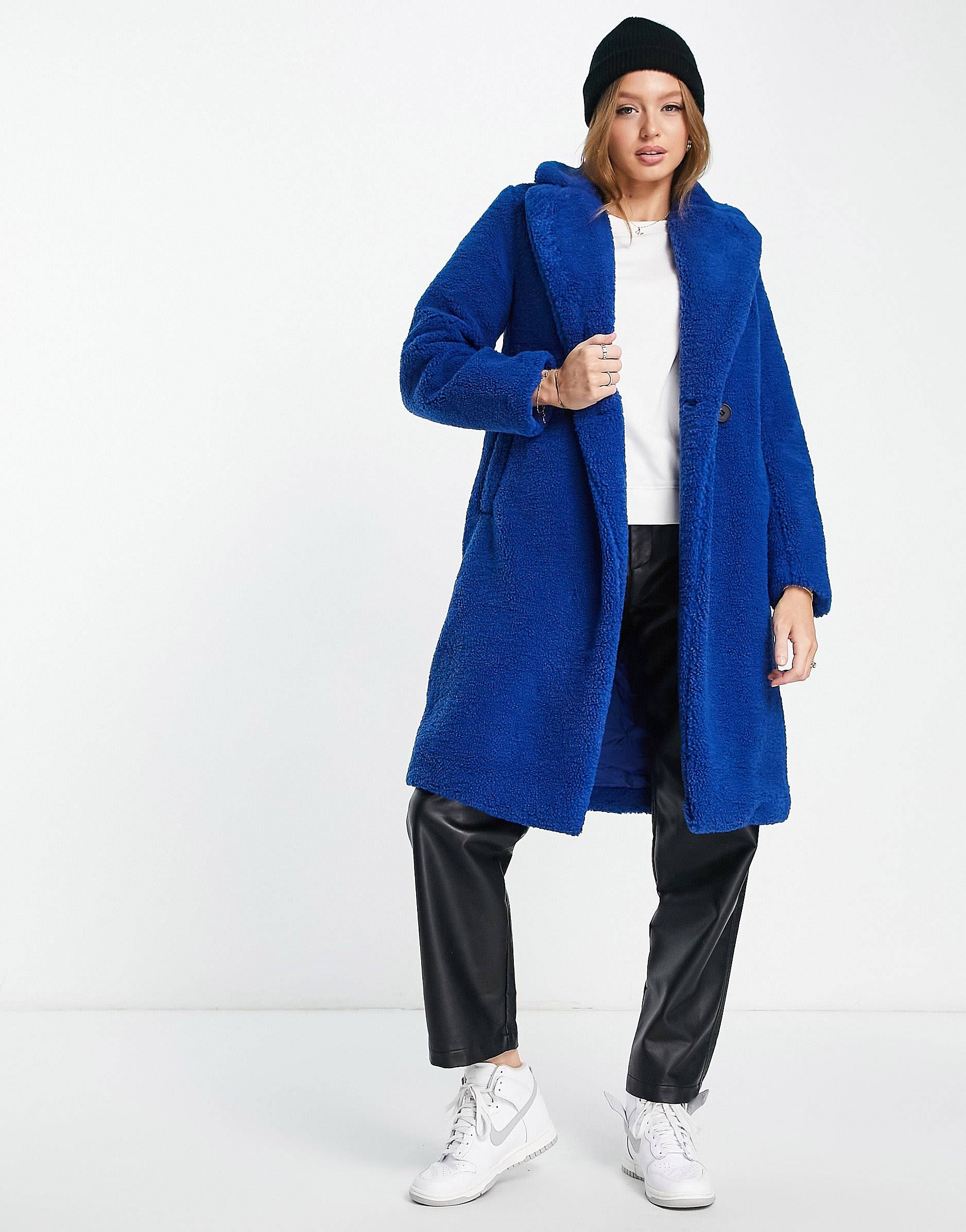 New Look borg coat in blue | ASOS (Global)