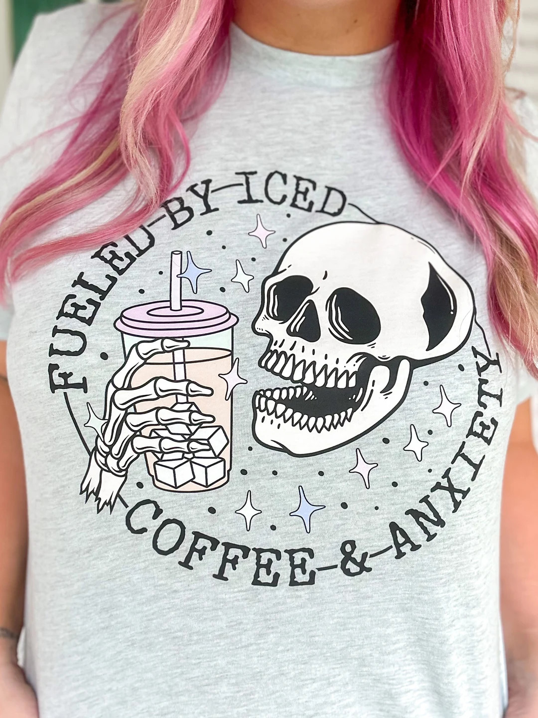 Fueled by Iced Coffee & Anxiety Women's Graphic Tee - Etsy | Etsy (US)