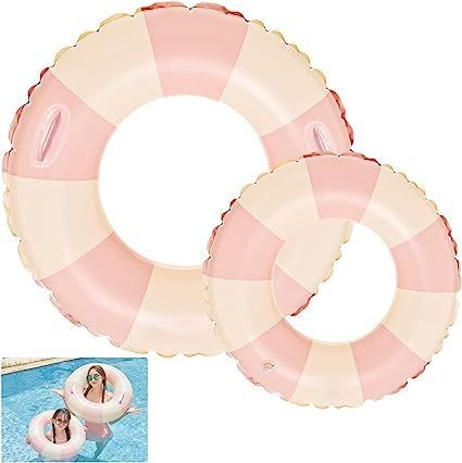 Inflatable Ring Pool Float, 2 Pieces Pink Pool Floats, Classic Striped Inner Tubes for Pool, Infl... | Amazon (US)