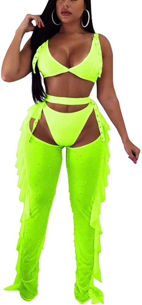 Yeshire Women's Sexy 2 Pieces Outfit See Through Crop Top and Pants Sets Mesh Cover Up Backless J... | Amazon (US)