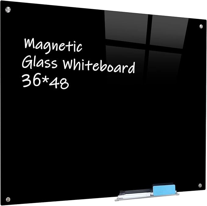 Magnetic Black Glass Board with Eraser Frameless Tempered Glass Dry Erase Blackboard with Marker ... | Amazon (US)