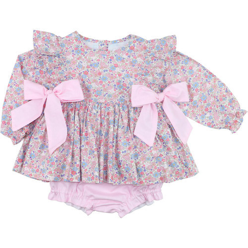 Blue And Pink Floral Bow Diaper Set | Cecil and Lou