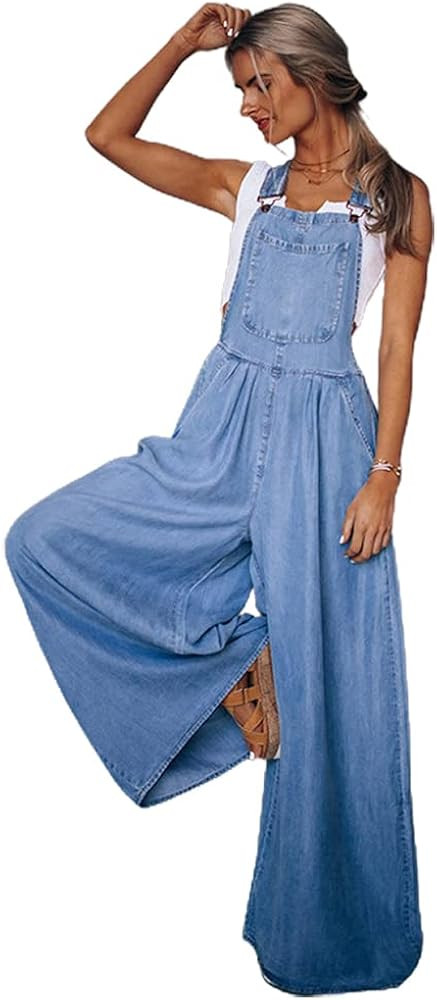 IDEALSANXUN Wide Leg Denim Jumpsuit for Women Denim Romper Jean Loose fit Overalls | Amazon (US)