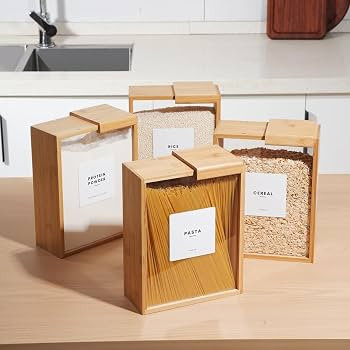 Food Dispenser – 3L Bamboo Cereal Dispenser Countertop & Rice Dispenser – Airtight Pantry Sto... | Amazon (US)
