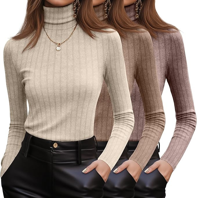 Oakgarden 3 Pack Women's Turtleneck Sweaters Ribbed Long Sleeve Turtle Neck Top Slim Fitted Knit ... | Amazon (US)