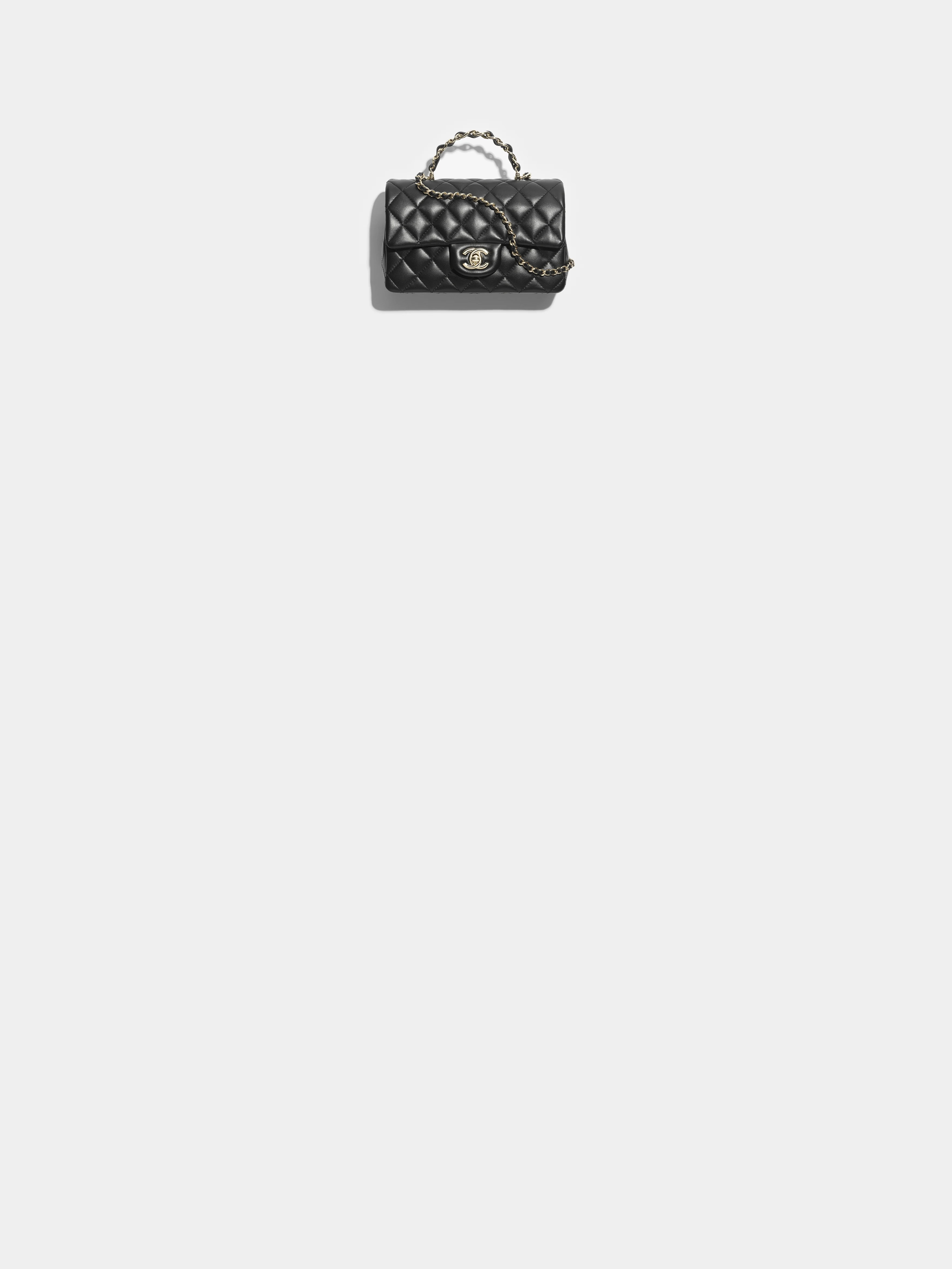 Mini classic handbag with top handle, Lambskin & gold-tone metal, black — Fashion | CHANEL | Chanel, Inc. (US)