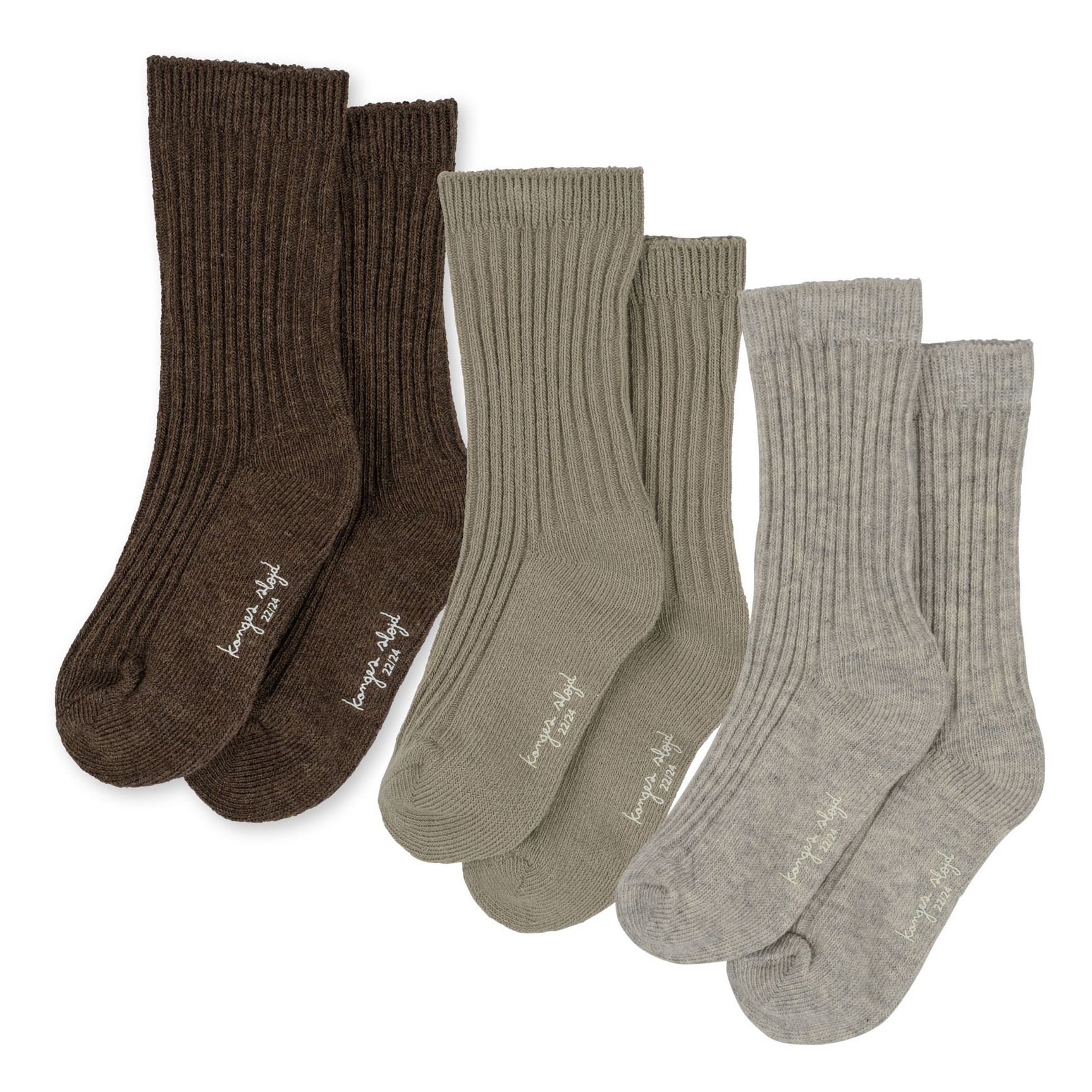 Pack of 3 Organic Cotton Ribbed Socks | Khaki | Smallable