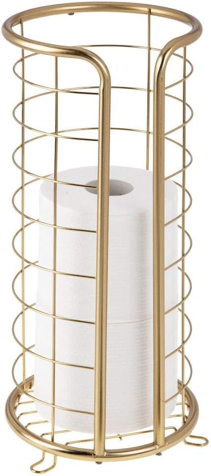 mDesign Decorative Metal Free Standing Toilet Paper Holder Stand with Storage for 3 Rolls of Toil... | Amazon (US)