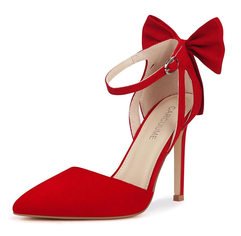 Carcuume Women's Closed Toe Heels Bow Stiletto Heel Sandals Pointed Toe Pumps Wedding Shoes | Amazon (US)