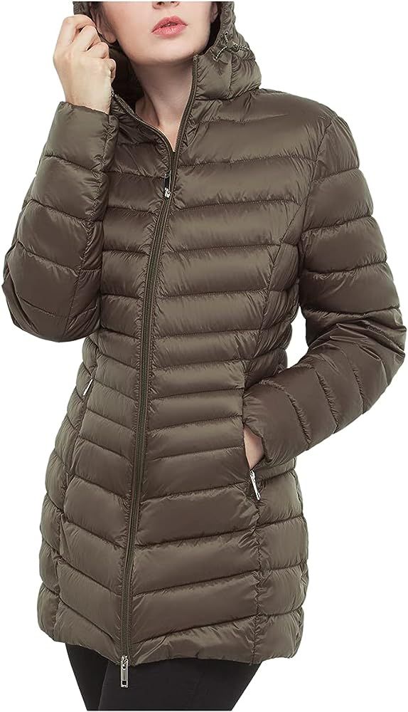 Rokka&Rolla Women's Lightweight Packable Puffer Jacket Water-Resistant Hooded Winter Long Coat | Amazon (US)