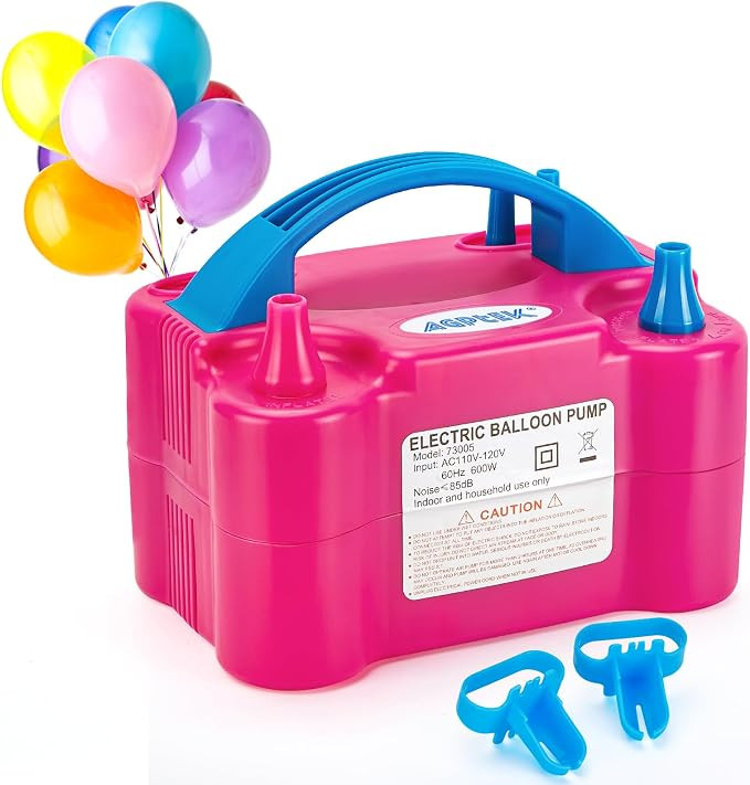 AGPTEK Electric Air Balloon Pump, 110V 600W Rose Red Portable Dual Nozzle Inflator/Blower for Par... | Amazon (US)