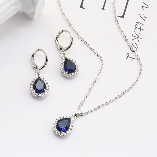 Drop Garnet Blue Topaz Black Onyx Green Quartz Gems Dangle Earrings Necklace Set | eBay | eBay US