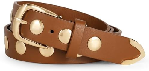 WERFORU Women Fashion Leather Belt Studded Leather Belt Ladies Belts for Jeans Dress Punk Belt | Amazon (US)