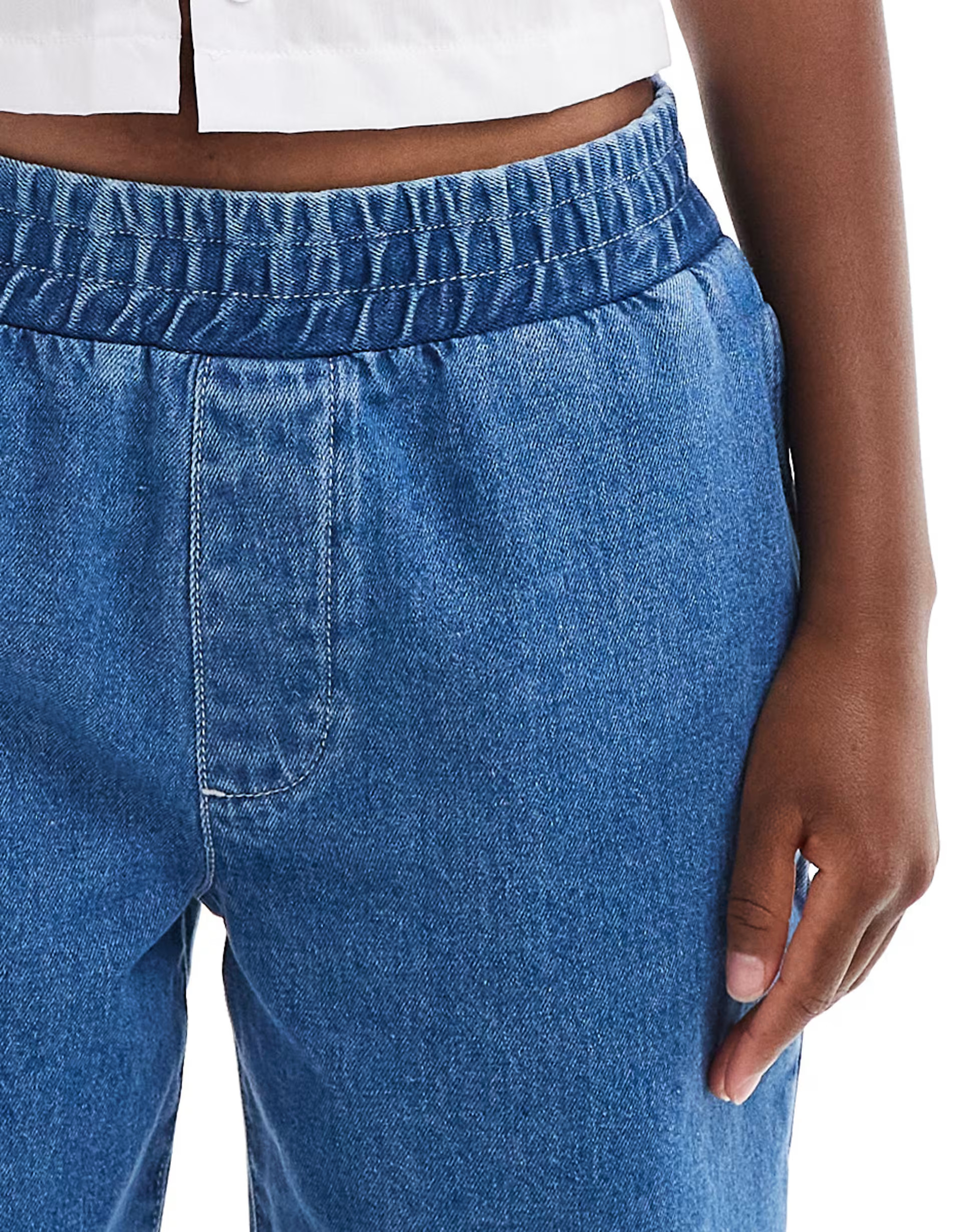 ASOS DESIGN pull on jeans in mid blue | ASOS | ASOS (Global)