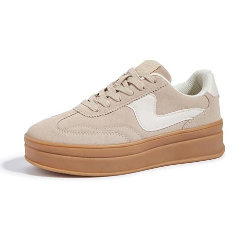 LUCKY STEP Women's Platform Fashion Sneakers Thick Sole,Beige,10 | Amazon (US)