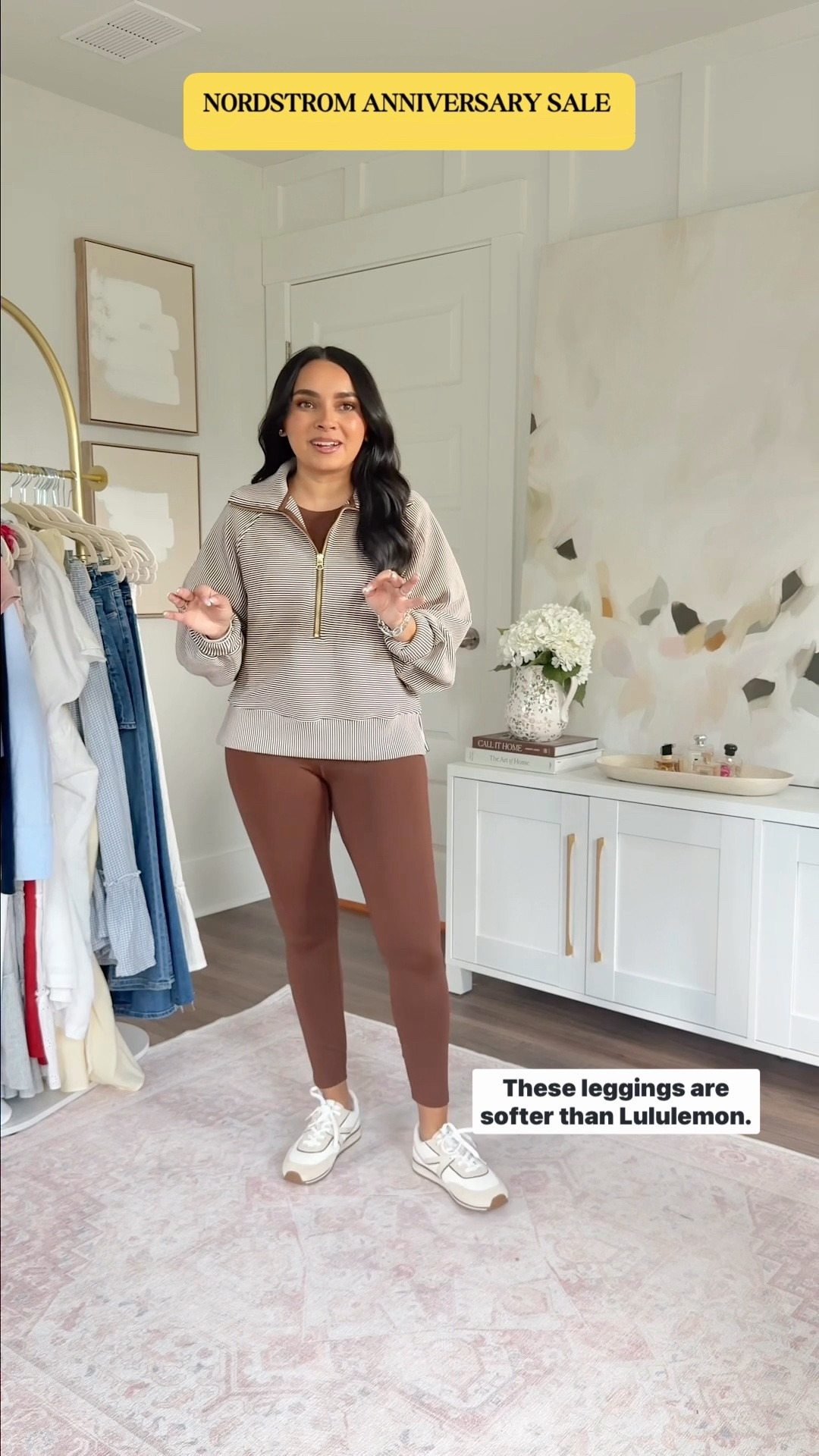 Nordstrom Anniversary Sale

Brown dark walnut color quarter zip pullover size xs TTS
Brown dark walnut  color size small TTS
Brown dark walnut color leggings size medium - i like to size up a size for a comfortable waistband
White beige brown stripe sneakers size 6.5 TTS

#LTKSaleAlert #LTKPetite #LTKootd
