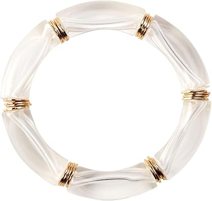 GOOJIDS Simple Beaded Gold Plated Bangles Bracelet Chunky Bamboo Tube Curved Stacking Clear Acryl... | Amazon (US)