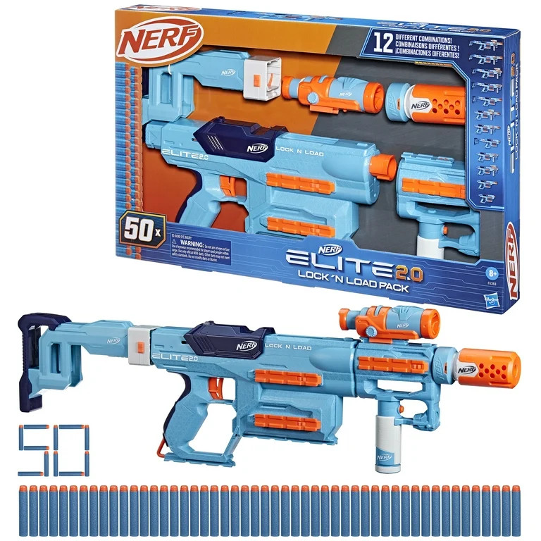 Nerf Elite 2.0 Lock N Load Pack, Blaster, 50 Elite Darts, Stock, Barrel, Foregrip, Scope, Ages 8+ | Walmart (US)