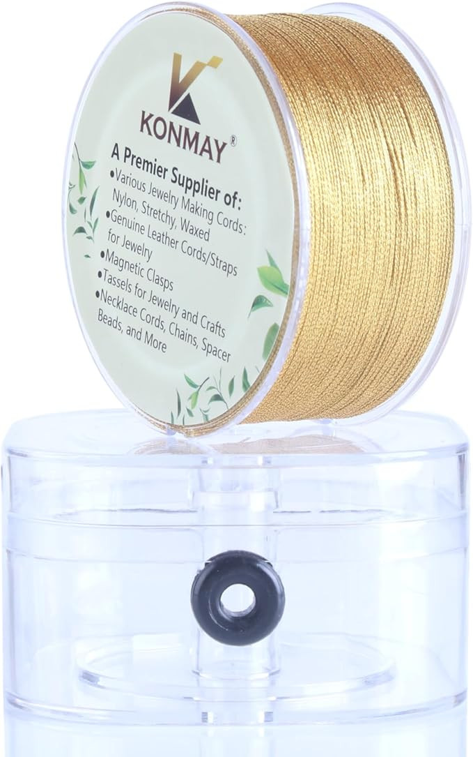KONMAY 0.5mm Tinsel Thread with Case, 163 Yards Metallic Golden Twine Strings for Jewelry Making,... | Amazon (US)