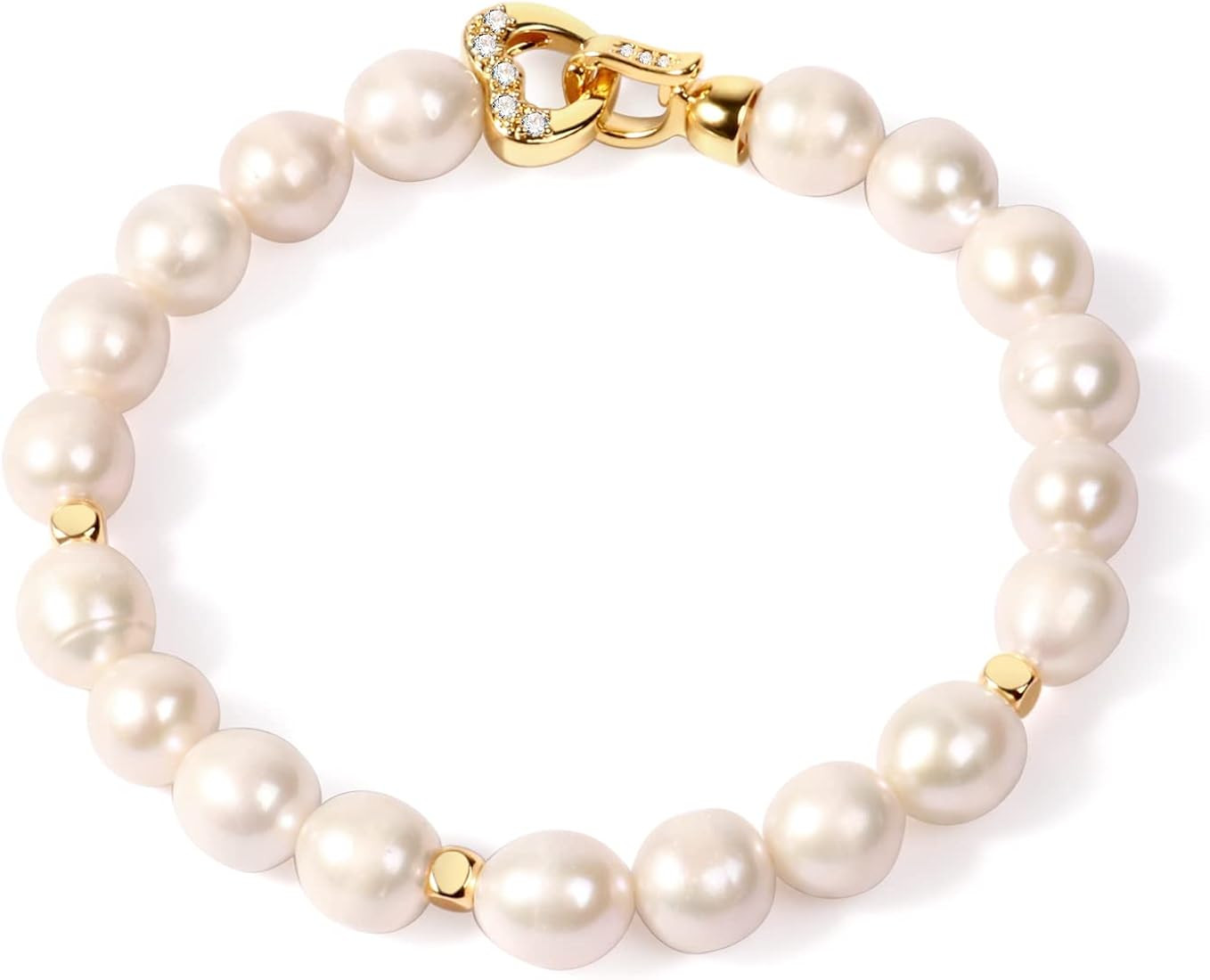 Dainty Pearl Bracelet 14K Gold Plated Freshwater Pearl Bracelets for Women Men | Amazon (US)