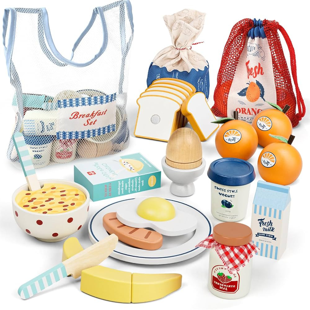 Lehoo Castle Play Food Sets for Kids Kitchen, Wooden Toys Play Kitchen Accessories, Fake Food Pre... | Amazon (US)