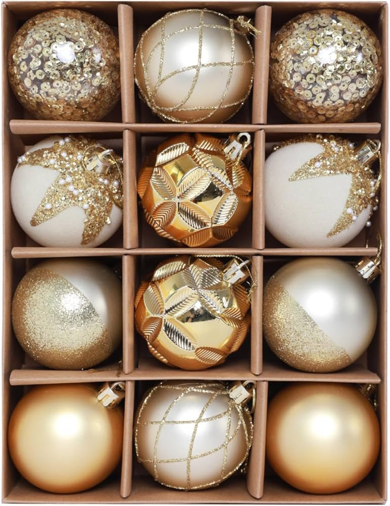Christmas Tree Ornaments Decorations Set-12ct 2.36 Inch White Gold Velvet Ornaments for Christmas... | Amazon (US)