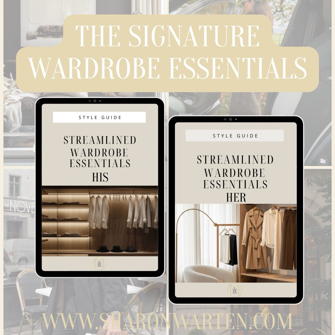 Sharon's Signature Essentials — the foundation of every elevated wardrobe. A timeless, one-time resource designed to simplify and refine how you get dressed. This guide curates versatile, elegant pieces that form the base of any outfit—thoughtfully selected to mix, match, and carry you through every season. Created to save you time and help you invest in yourself, this is perfect for anyone who wants effortless style without relying on ongoing personalized services. Keep it on your phone for quick reference. Every piece is elegant, under $400, and fully shoppable.This is an investment in yourself—value that pays you back every time you get dressed. Designed for modern men and women who value timeless, polished style. And as always, I’m just a booking away for personalized styling. What’s included: Shoppable Signature Essentials—the base of every outfit. Styling guidance from real client Q&As for everyday and elevated looks. Pieces available in a full-size range at launch (availability may change as items sell out) Available at https://www.sharonwarten.com/new-productscart