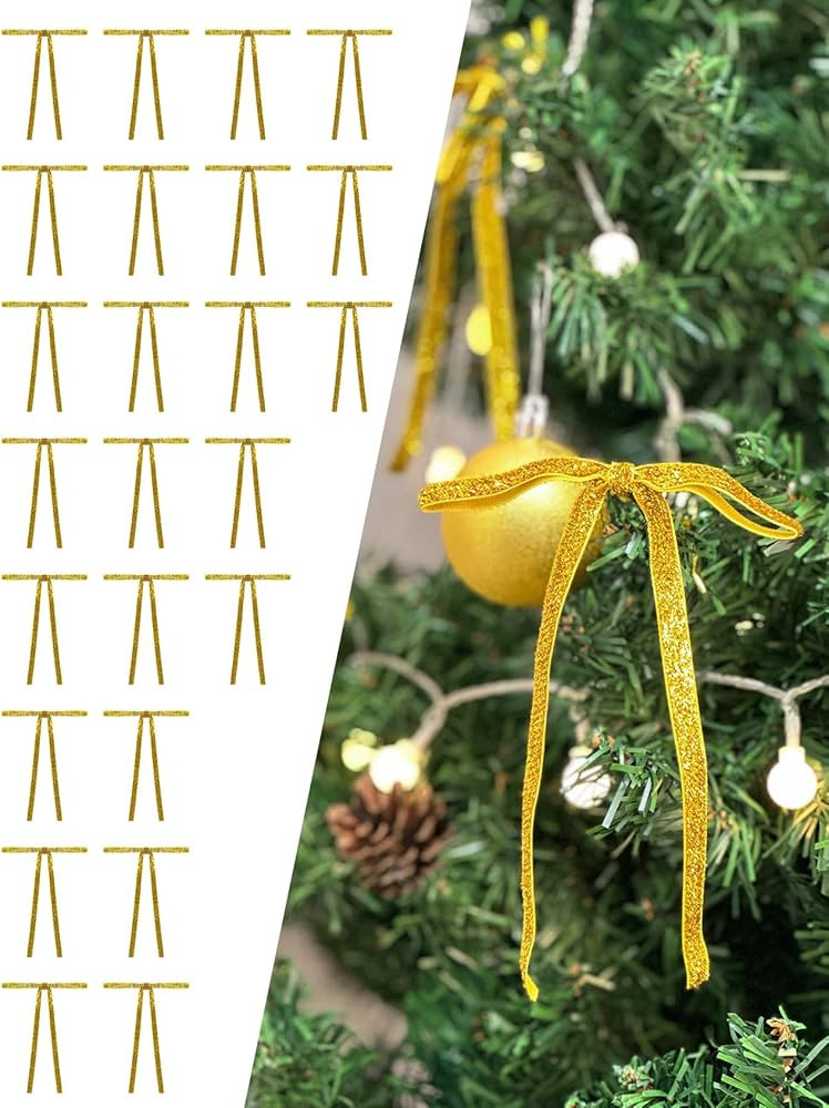 24 Pcs Gold Glitter Velvet Christmas Tree Bows Sparkle Door Garland Decor Vintage Wreath Bow (3/8... | Amazon (US)