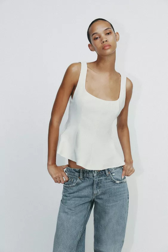 STRETCHY PEPLUM TOP White Black | Zara US