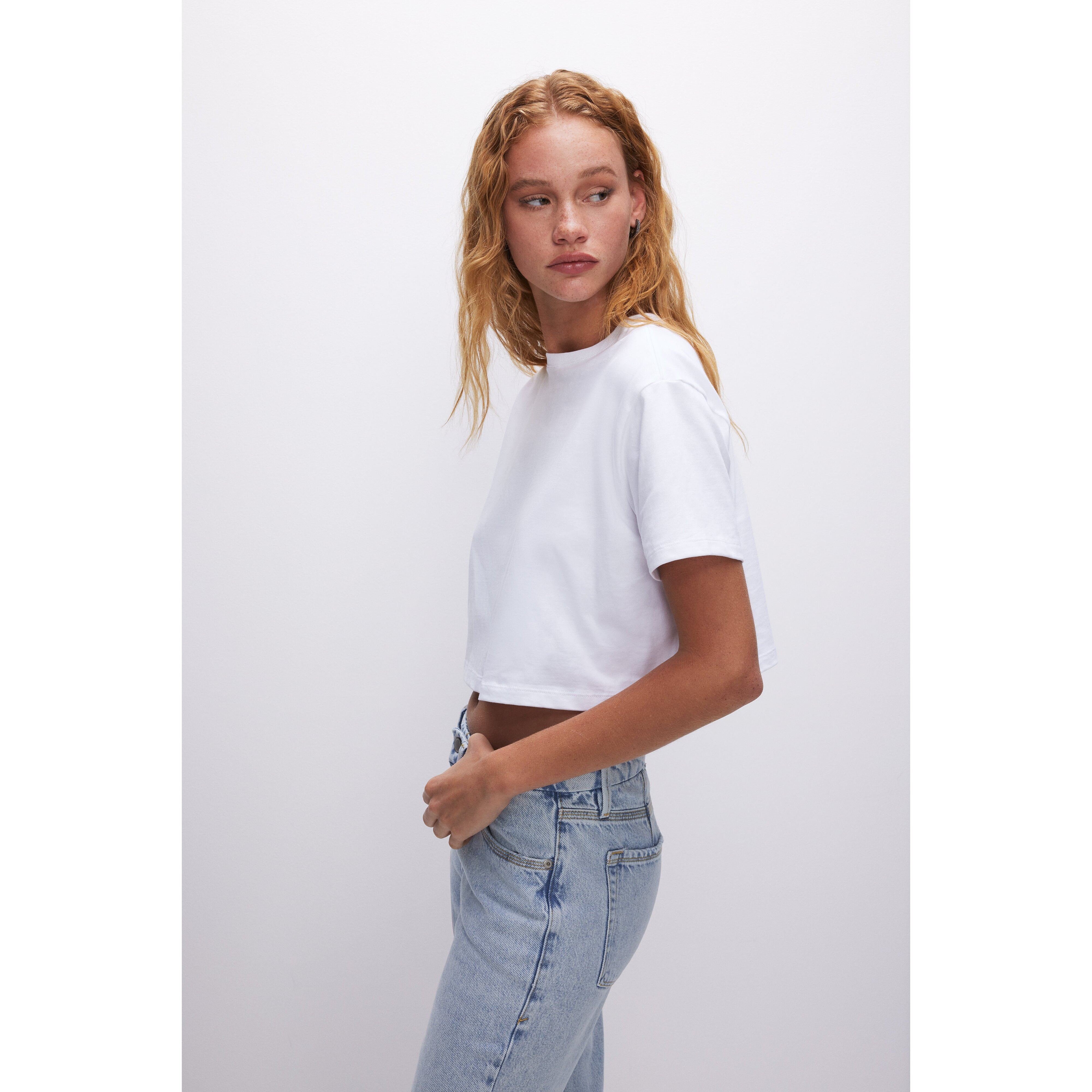 Women's Cotton Cropped T-Shirt | White, Size 4XL | Good American by Khlo� Kardashian | Good American