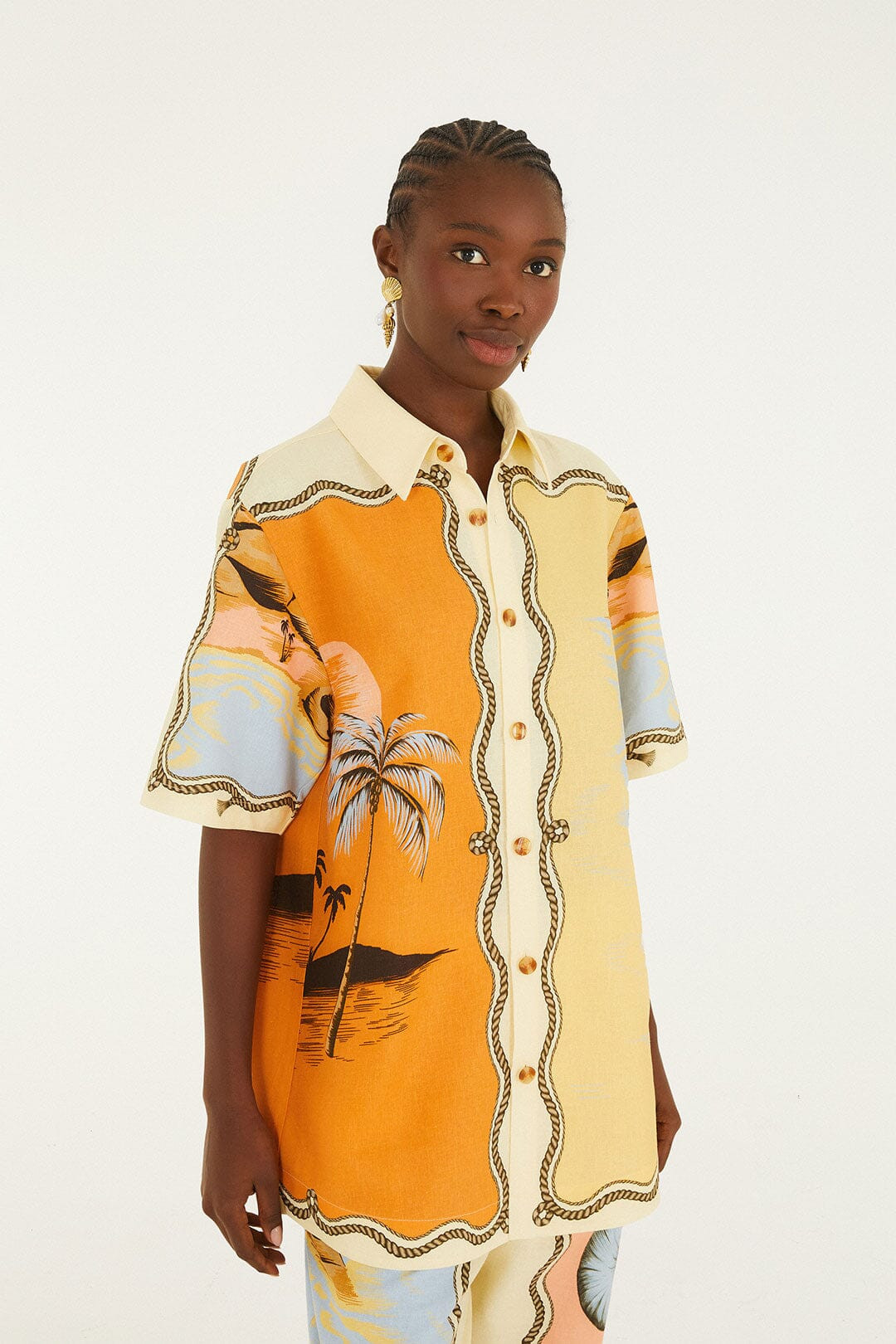 Multicolor Rio Souvenir Mixed Scarf Lenzing\u0099 Ecovero\u0099 Euroflax\u0099 Shirt | FARM Rio | FarmRio (US)