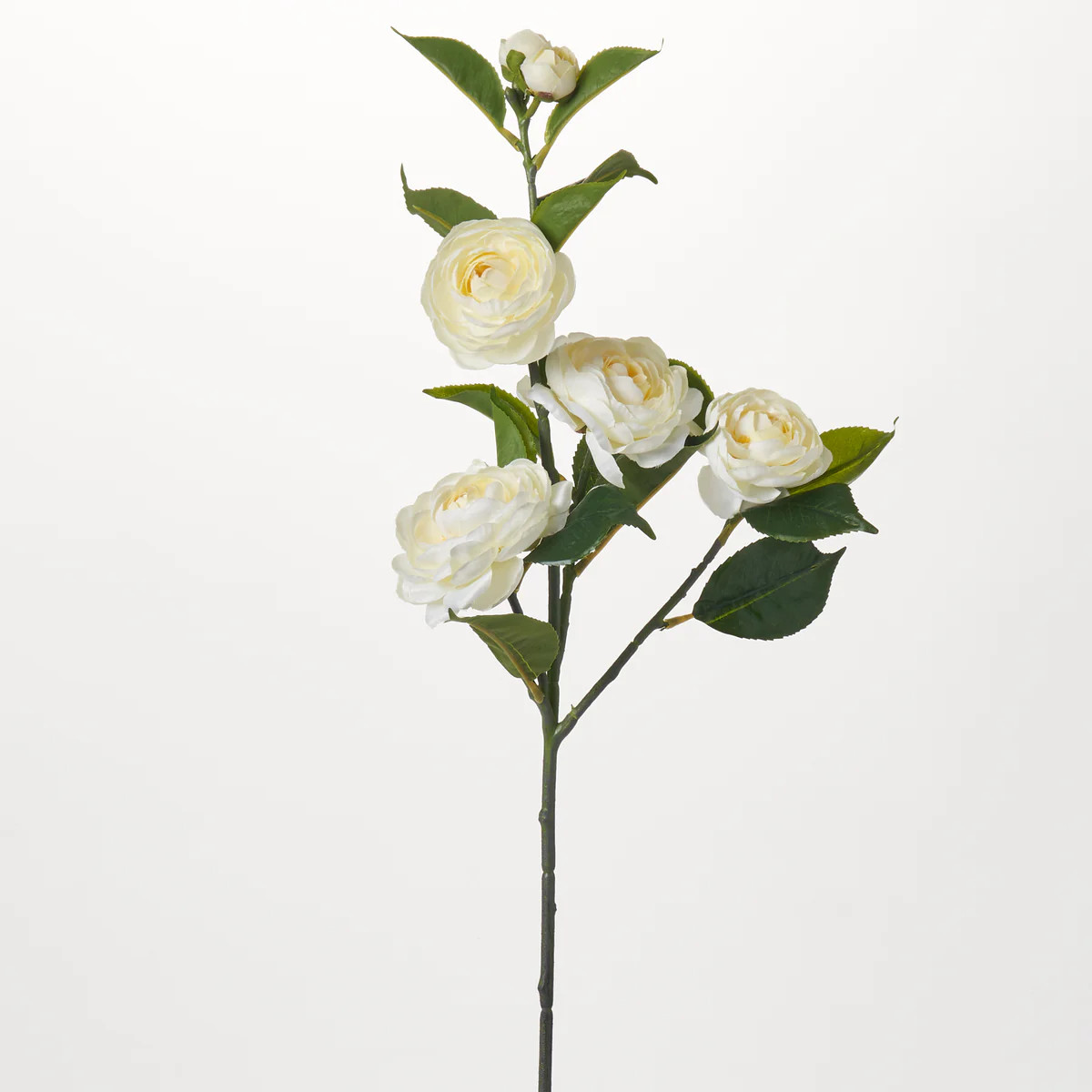 White Silk Camellia Bloom & Bud Faux Floral Stem Spray - 30" | Darby Creek Trading