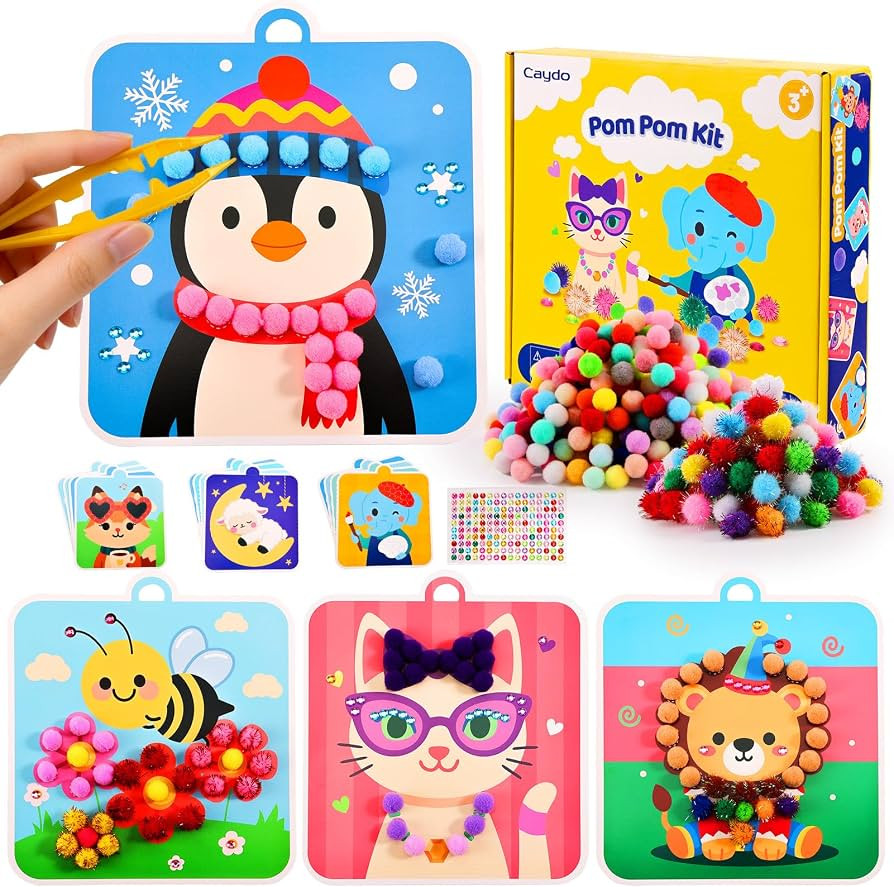 Caydo Pom Poms Art & Crafts Kit for Kids Ages 3 4 5 6, Easy Toddler Sensory Activity Kit, Build F... | Amazon (US)