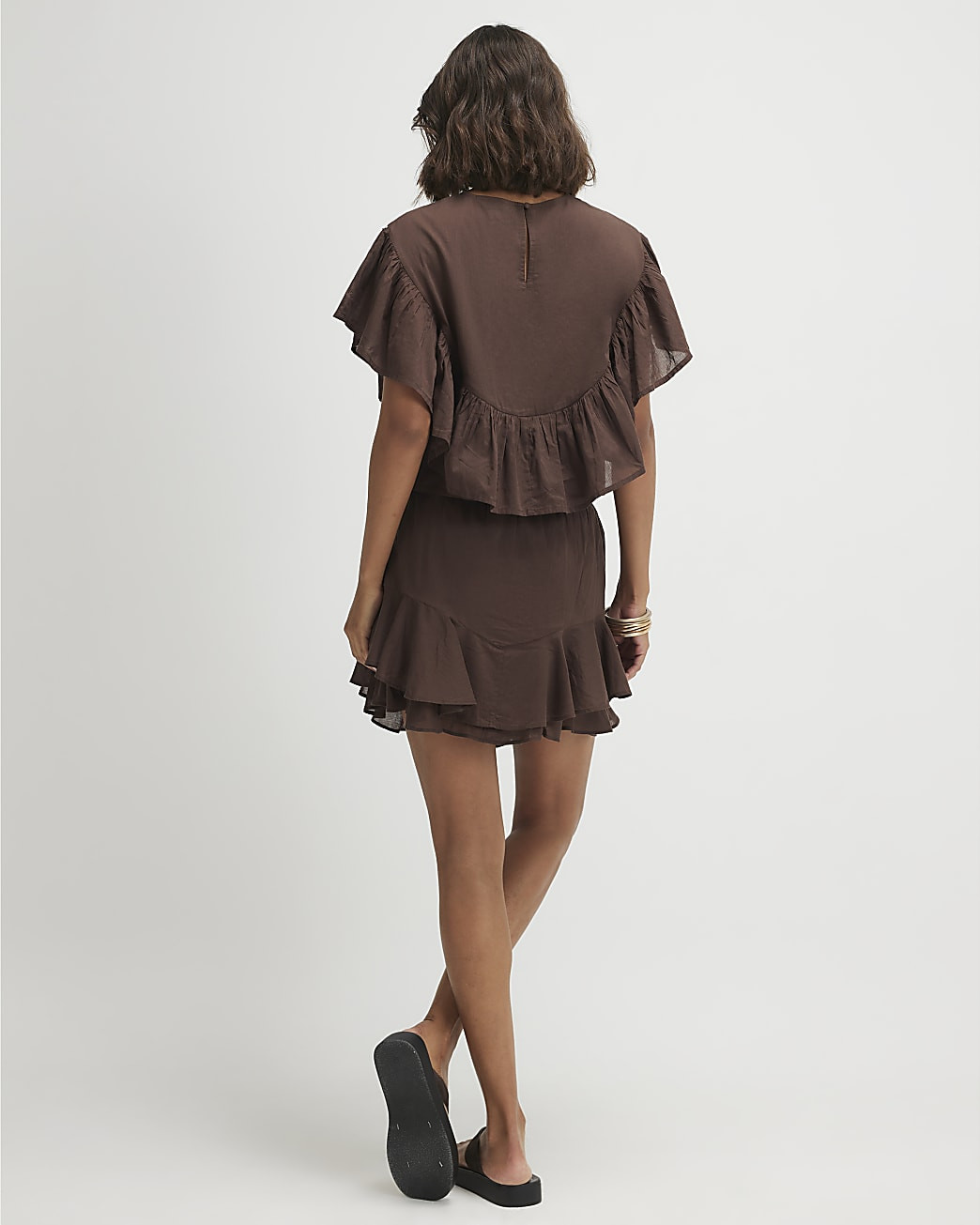 Brown Cotton Embroidered Cape Blouse | River Island UK & IE