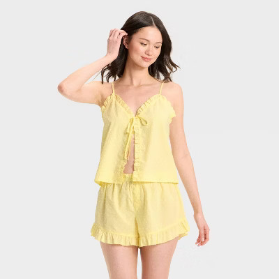 Women's Poplin Polka Dot Tank Top and Shorts Pajama Set - Colsie™ Yellow XS | Target