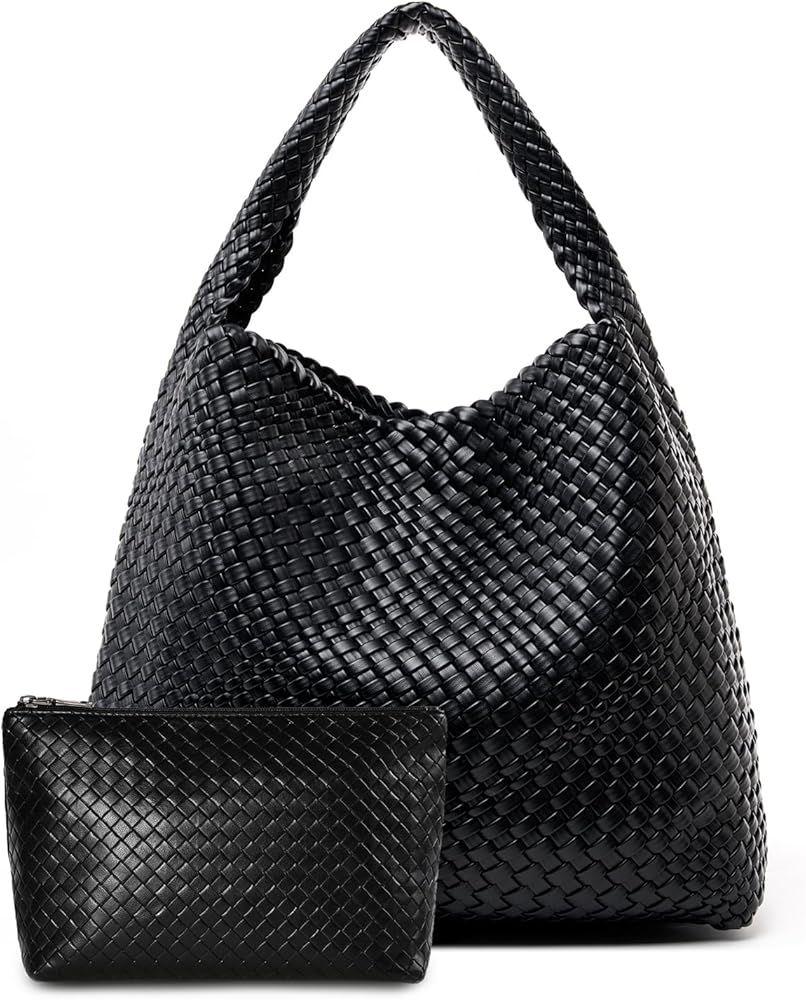 Large Woven Bag Tote Bags for Women Vegan Leather Tote Bag Woven Purse Woven Handbag | Amazon (US)