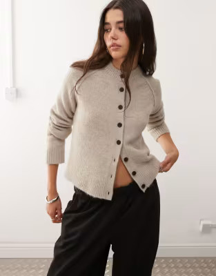 Weekday wool blend fitted cardigan in light mole melange | ASOS (Global)