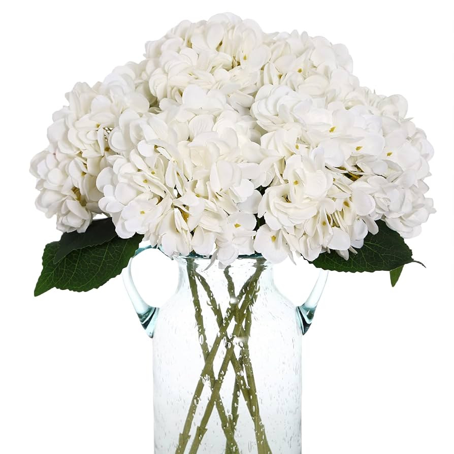Kimura's Cabin 6pcs Faux White Hydrangeas Fake Flowers Artificial Silk Hydrangea with Stems Bouqu... | Amazon (US)