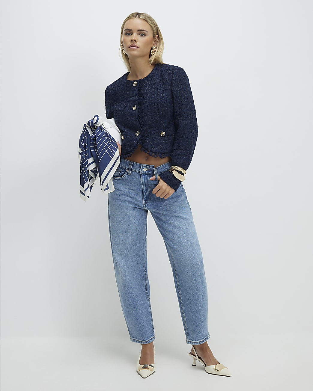Petite Blue Barrel Leg Jeans | River Island UK & IE