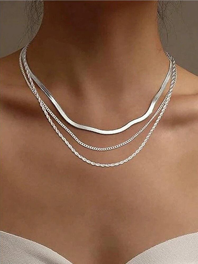 1-3pcs/Set Stainless Steel Snake Chain, Twist Chain, Knife Pendant Necklace Set | SHEIN