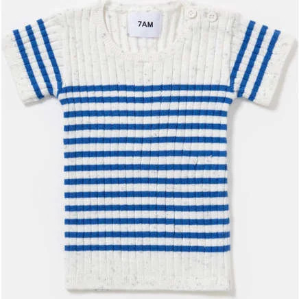 7AM Enfant | Ribbed Short Sleeve Top (Stripes, Size 12-18M) | Maisonette | Maisonette