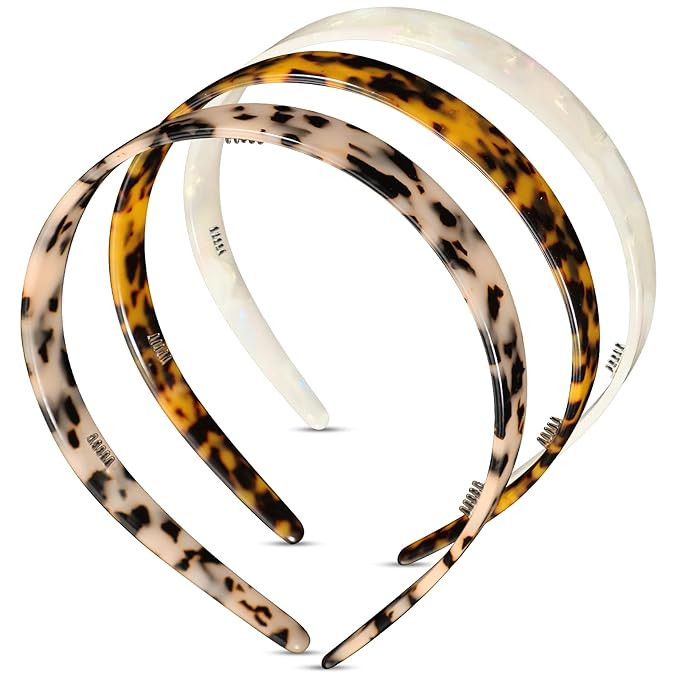 3 Colors Tortoise Shell Headband Set: Wide Acetate, Resin, Skinny Thin Headbands with Teeth for W... | Amazon (US)