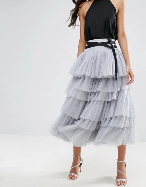 ASOS TALL Tulle Midi Prom Skirt with Tiers and Tie Waist | ASOS US