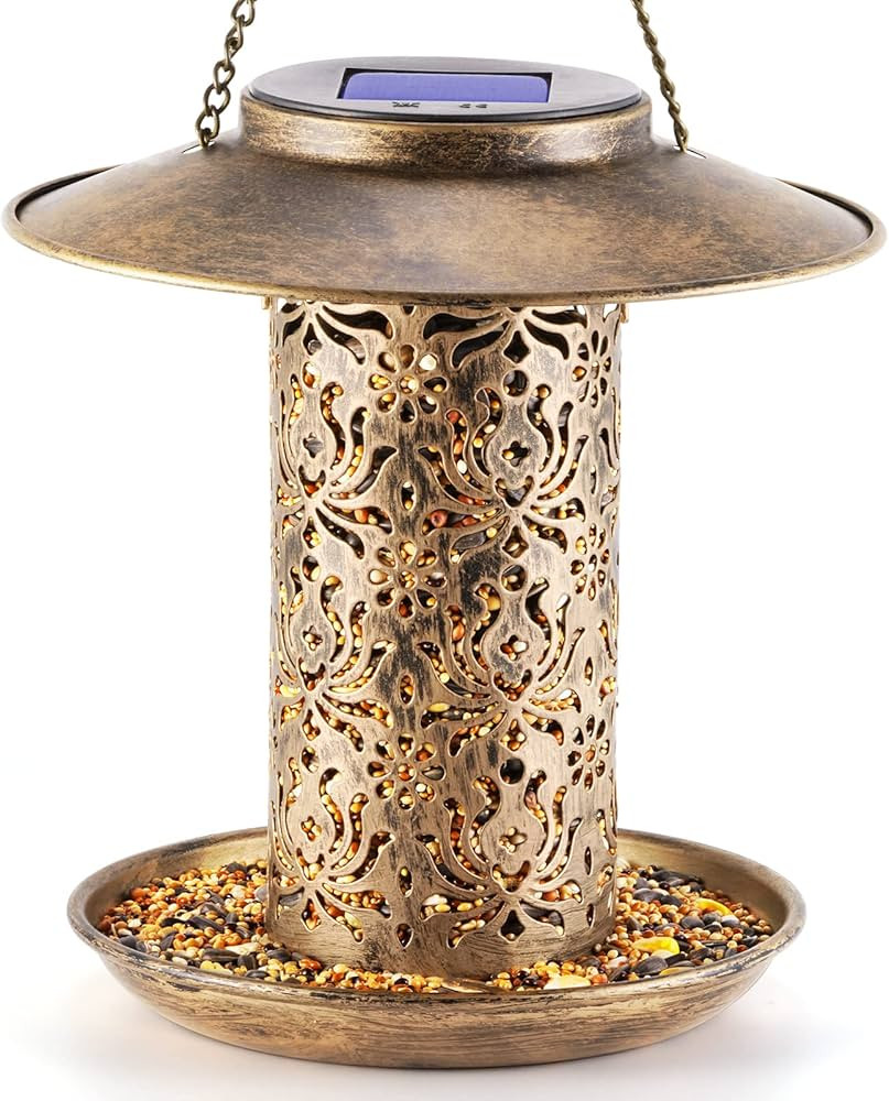 SWEETFULL Solar Bird Feeder for Outdoors Hanging, Metal Wild Bird Feeder for Cardinals Solar Gard... | Amazon (US)