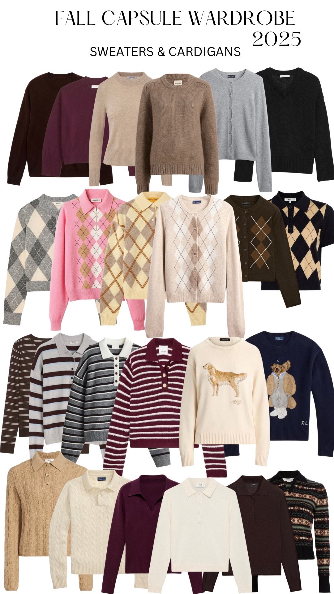 Fall essentials: sweaters, cardigans and polo shirts 
#poloshirt #sweater #cardigan #argyle #striped #cashmere #bear #graphic 

#LTKSeasonal #LTKFindsUnder100 #LTKFindsUnder50