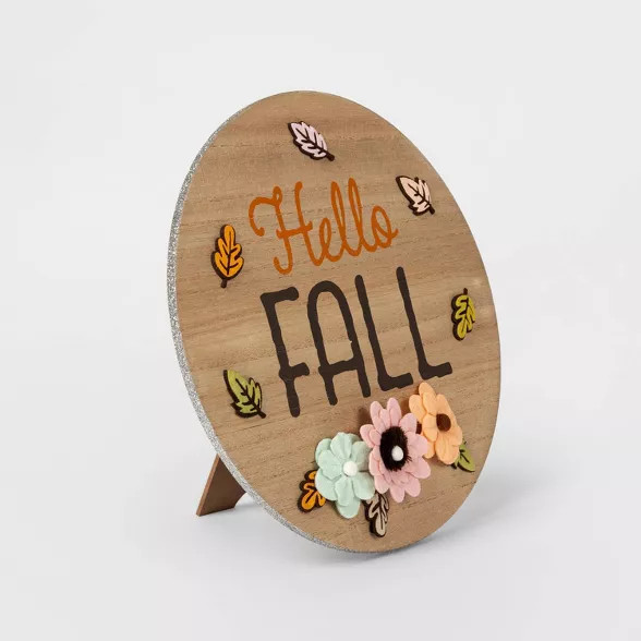 Circle "Hello Fall" Harvest Hanging Wall Sign - Spritz™ | Target