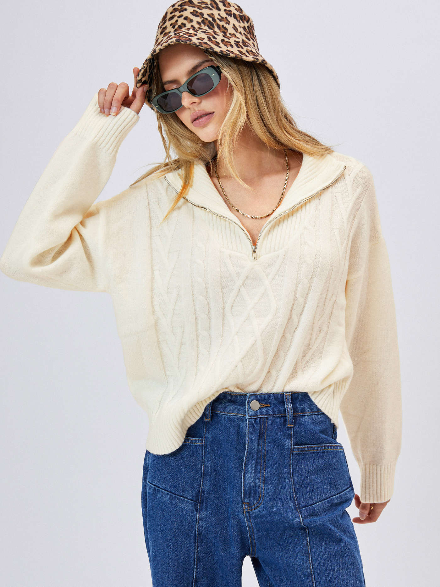 Weave Knit Zipped Sweatshirt | Cider
